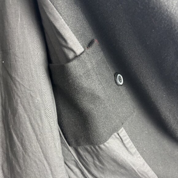 Lg Black Wool Blend Lined Double Breasted Long Sleeve Collar Button Pocket Coat - Picture 6 of 11